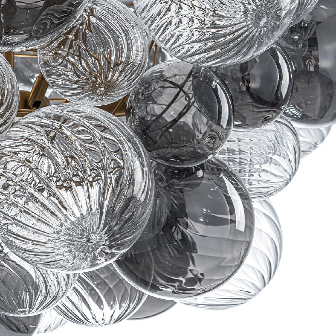 Glam Cluster Ribbed Smoked Glass Globe Bubble Chandelier