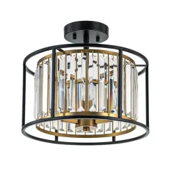 Glam Crystal Drum Round Semi Flush Ceiling Light