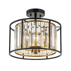 Glam Crystal Drum Round Semi Flush Ceiling Light