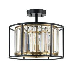 Glam Crystal Drum Round Semi Flush Ceiling Light