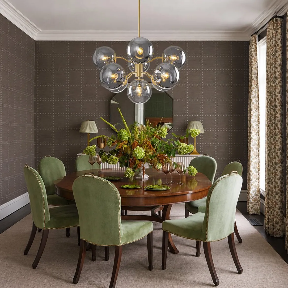 Glam Dark Pearl Smoked Glass Globe Bubble Sputnik Chandelier