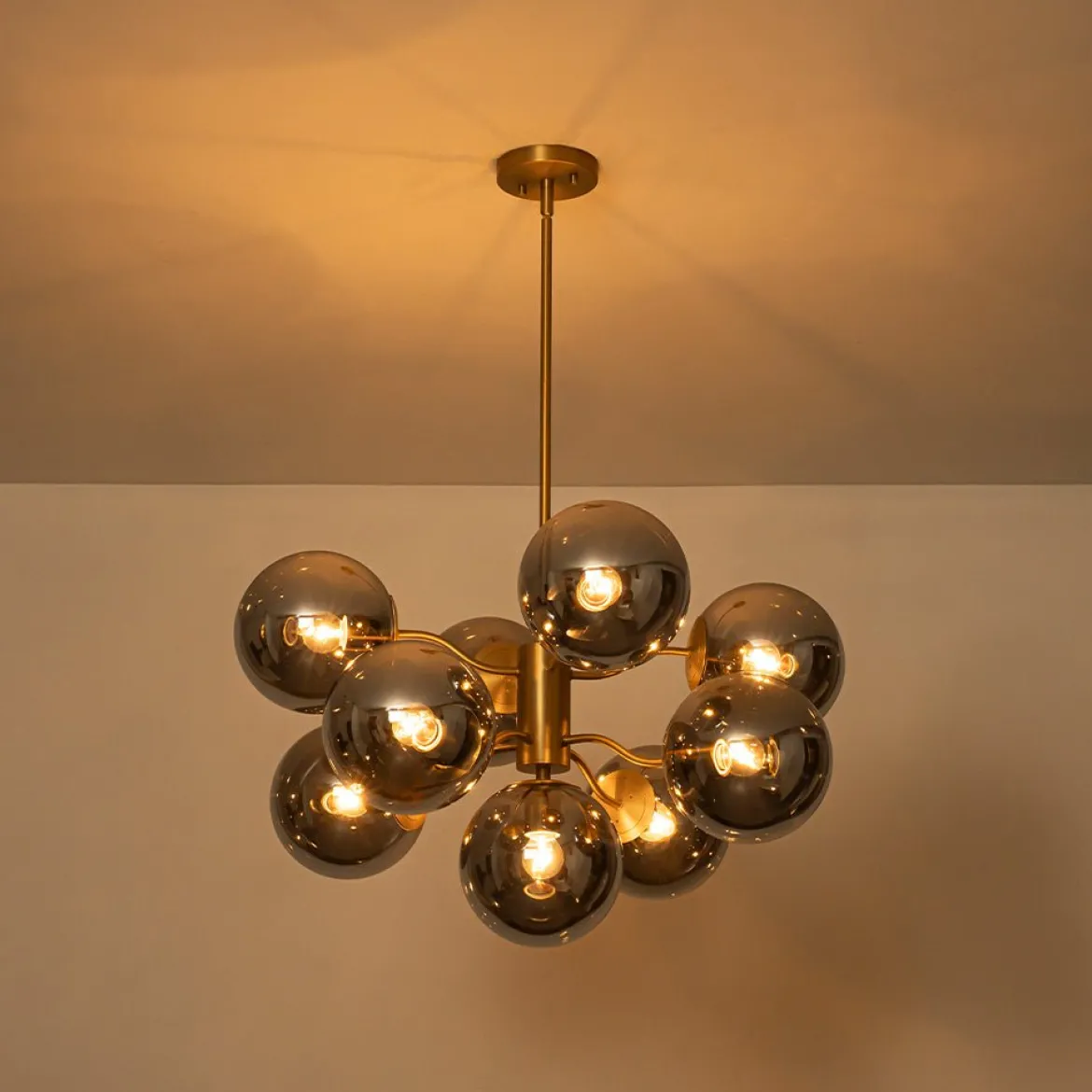 Glam Dark Pearl Smoked Glass Globe Bubble Sputnik Chandelier