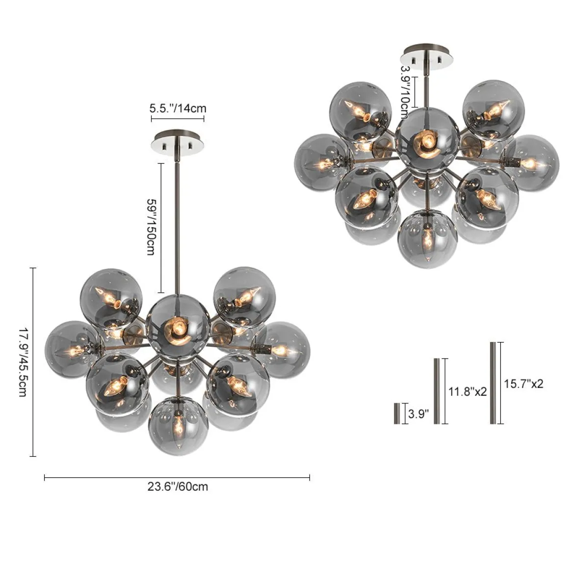 Glam Dark Pearl Sputnik Smoked Glass Bubble Chandelier Light Fixture