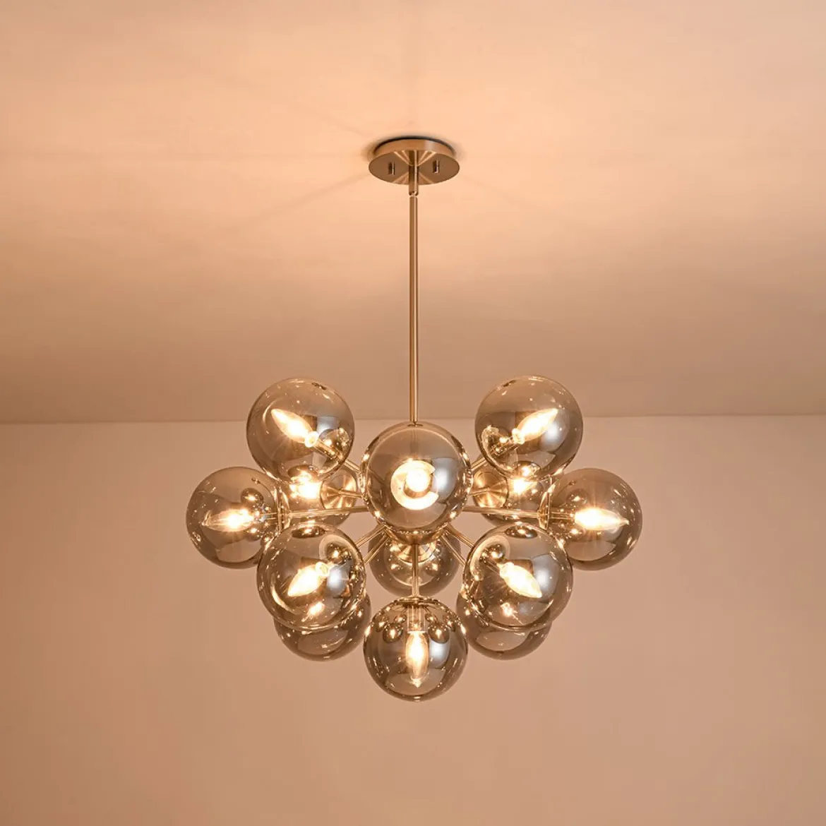 Glam Dark Pearl Sputnik Smoked Glass Bubble Chandelier Light Fixture