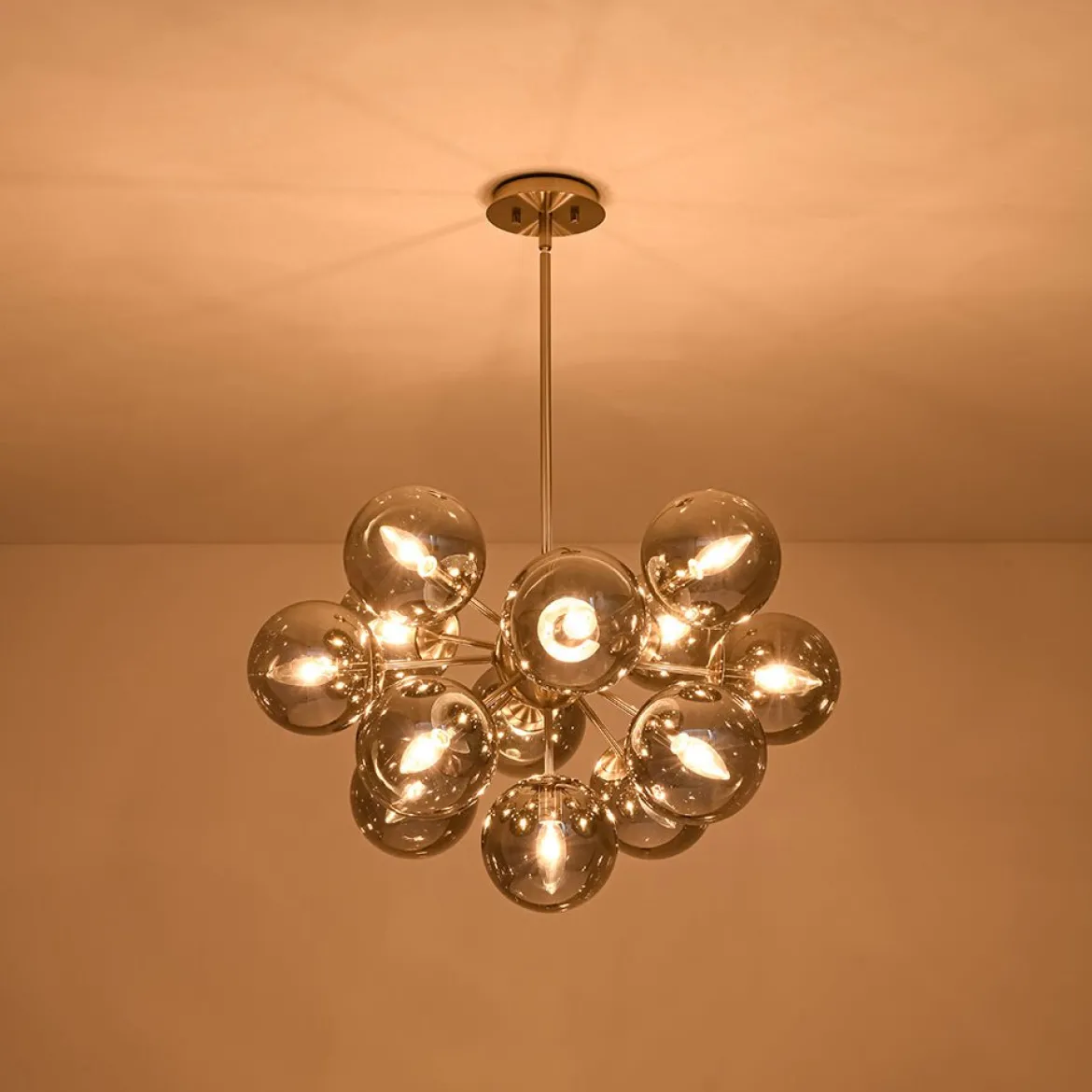 Glam Dark Pearl Sputnik Smoked Glass Bubble Chandelier Light Fixture