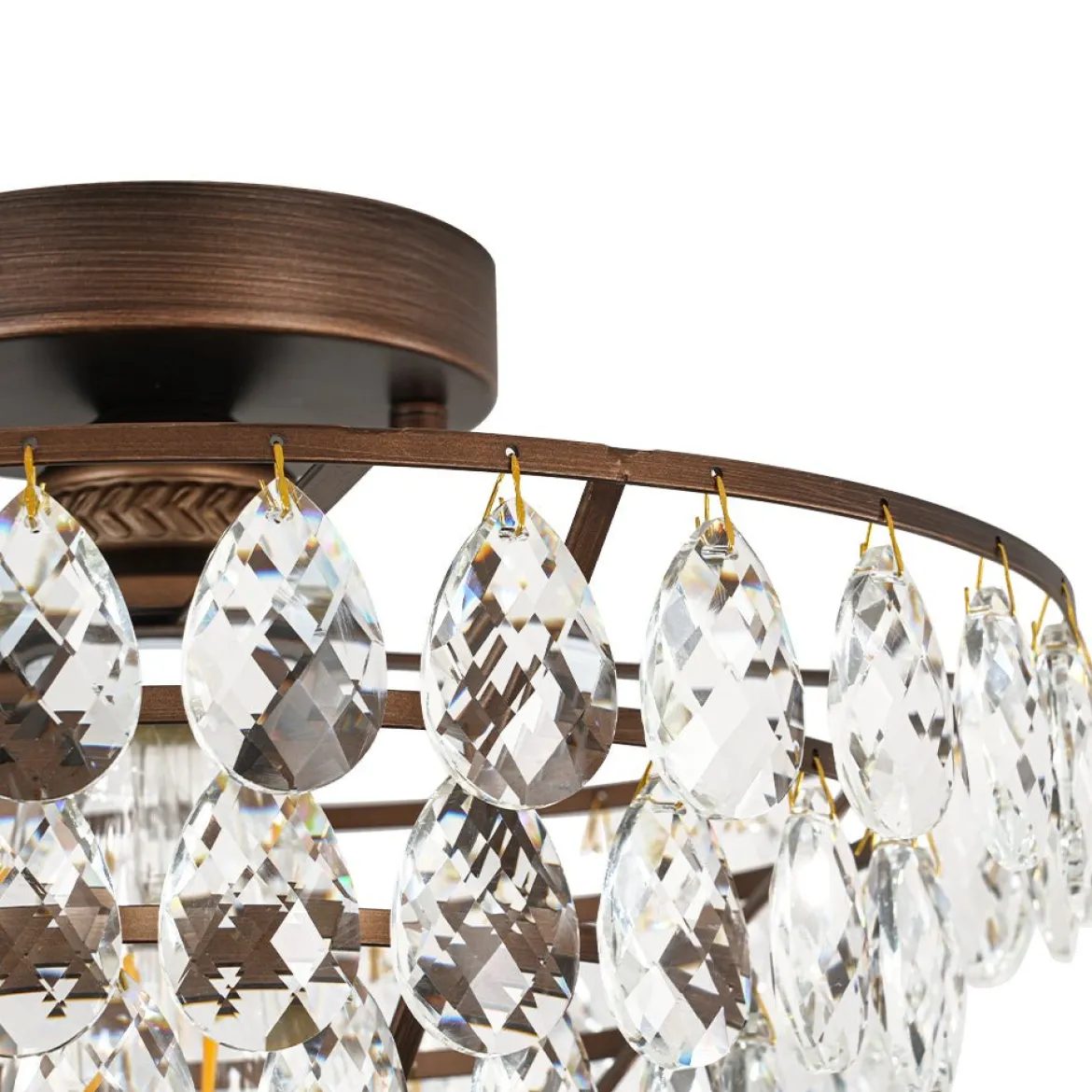 Glam Faceted Crystal Round Tiered Semi Flush Mount Light