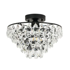 Glam Faceted Crystal Round Tiered Semi Flush Mount Light