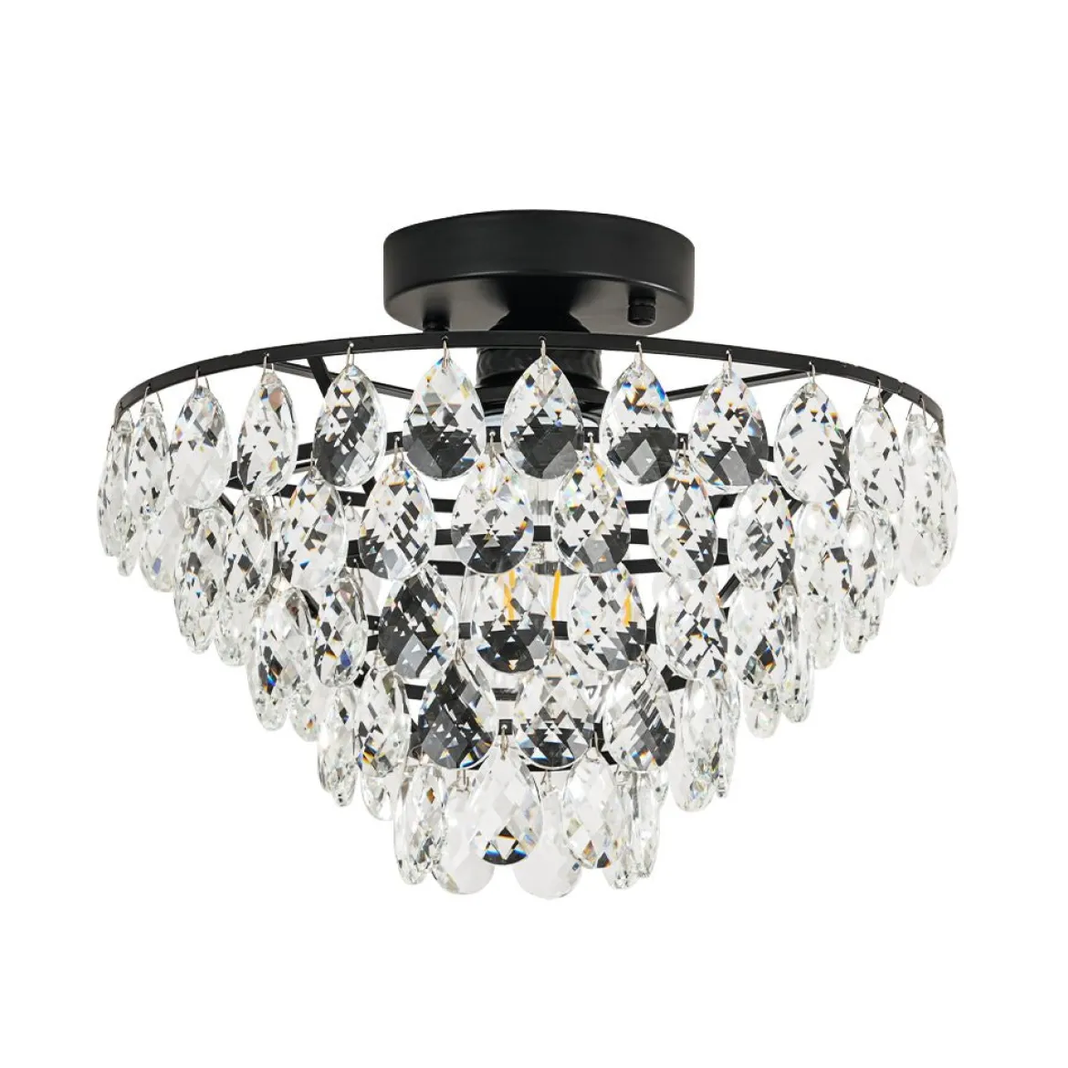 Glam Faceted Crystal Round Tiered Semi Flush Mount Light