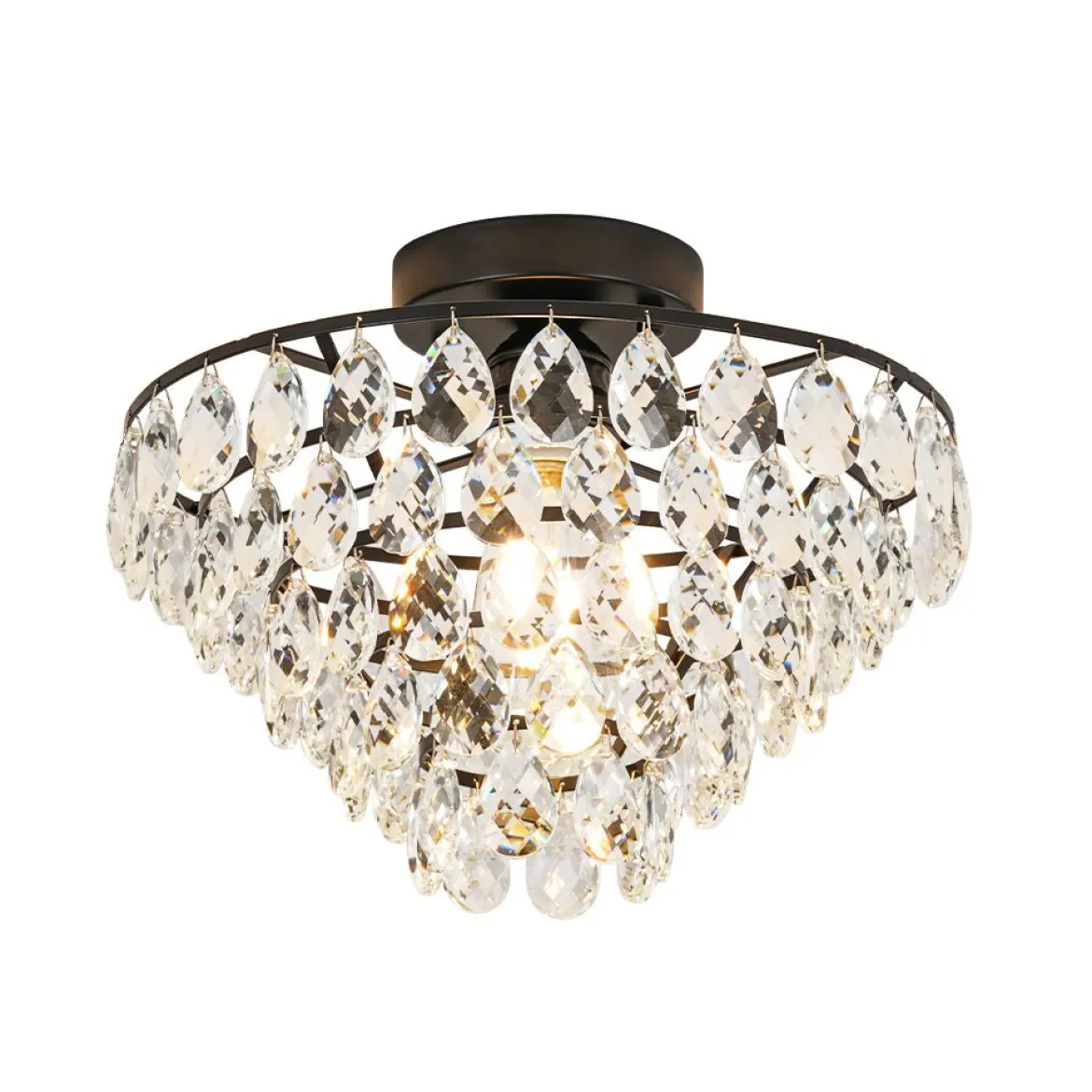 Glam Faceted Crystal Round Tiered Semi Flush Mount Light