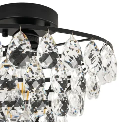 Glam Faceted Crystal Round Tiered Semi Flush Mount Light