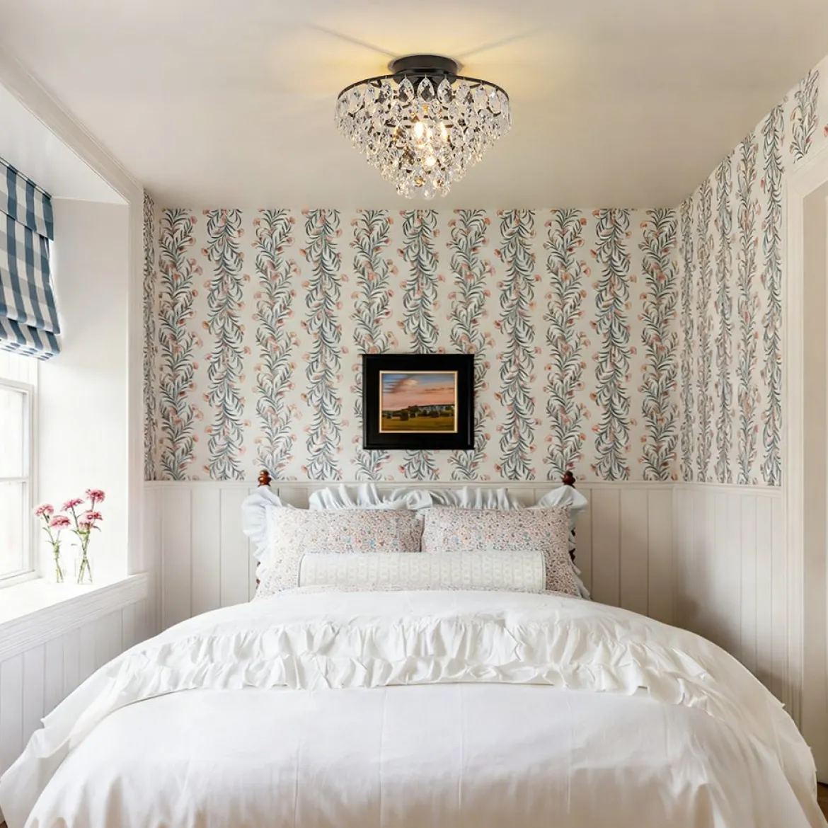 Glam Faceted Crystal Round Tiered Semi Flush Mount Light