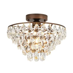 Glam Faceted Crystal Round Tiered Semi Flush Mount Light