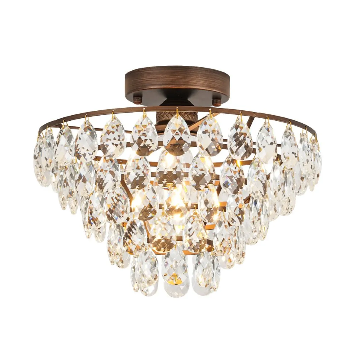 Glam Faceted Crystal Round Tiered Semi Flush Mount Light