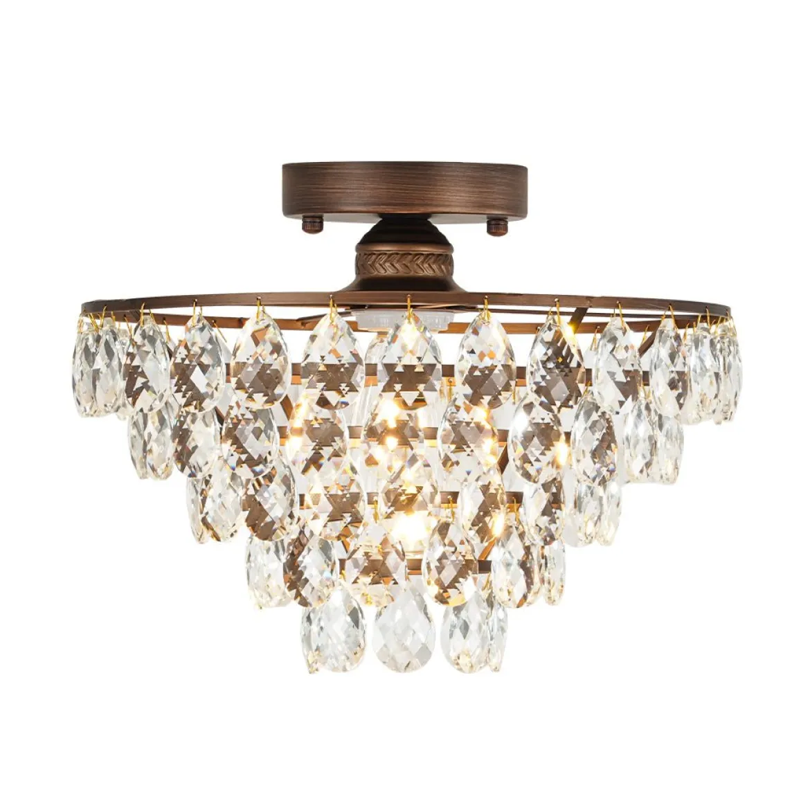 Glam Faceted Crystal Round Tiered Semi Flush Mount Light