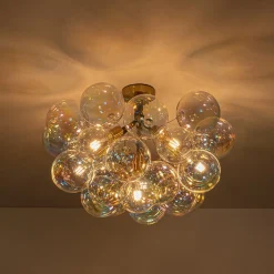 Glam Iridescent Glass Cluster Bubble Semi Flush Chandelier