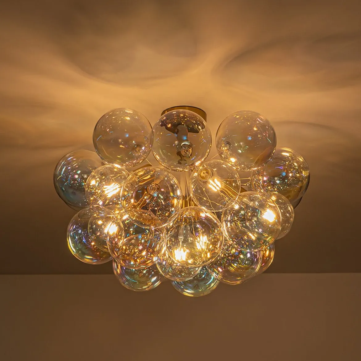 Glam Iridescent Glass Cluster Bubble Semi Flush Chandelier