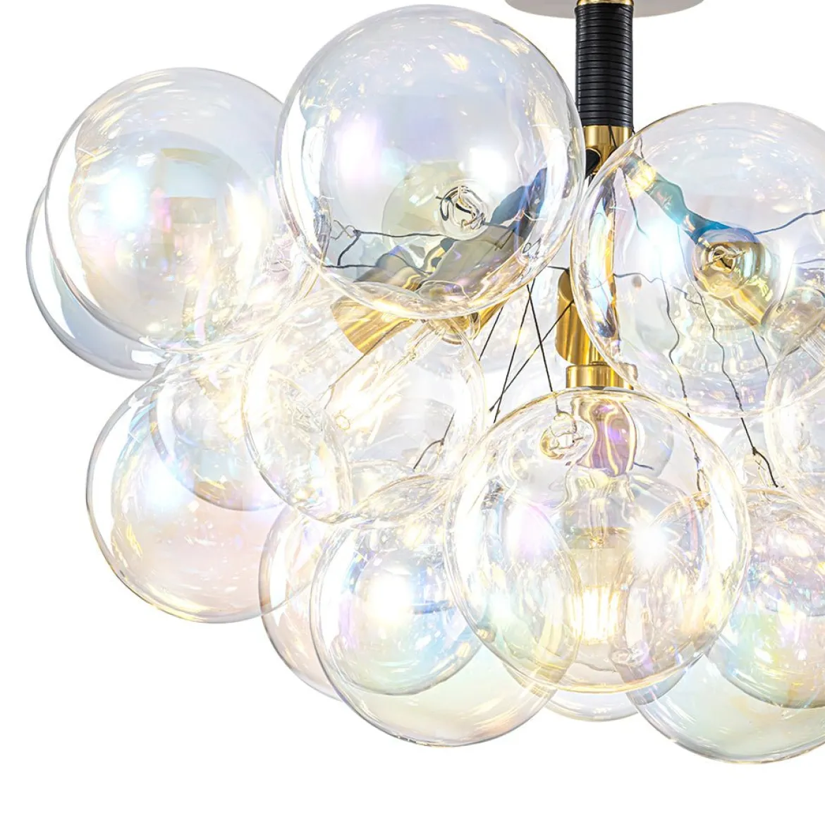 Glam Iridescent Glass Cluster Bubble Semi Flush Chandelier
