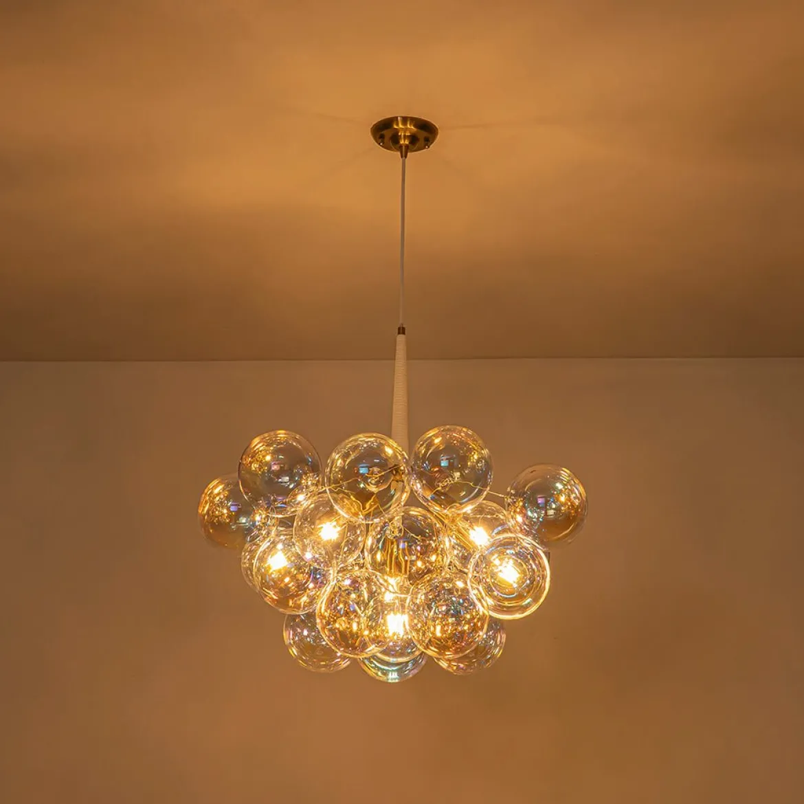 Glam Iridescent Glass Globe Cluster Bubble Chandelier