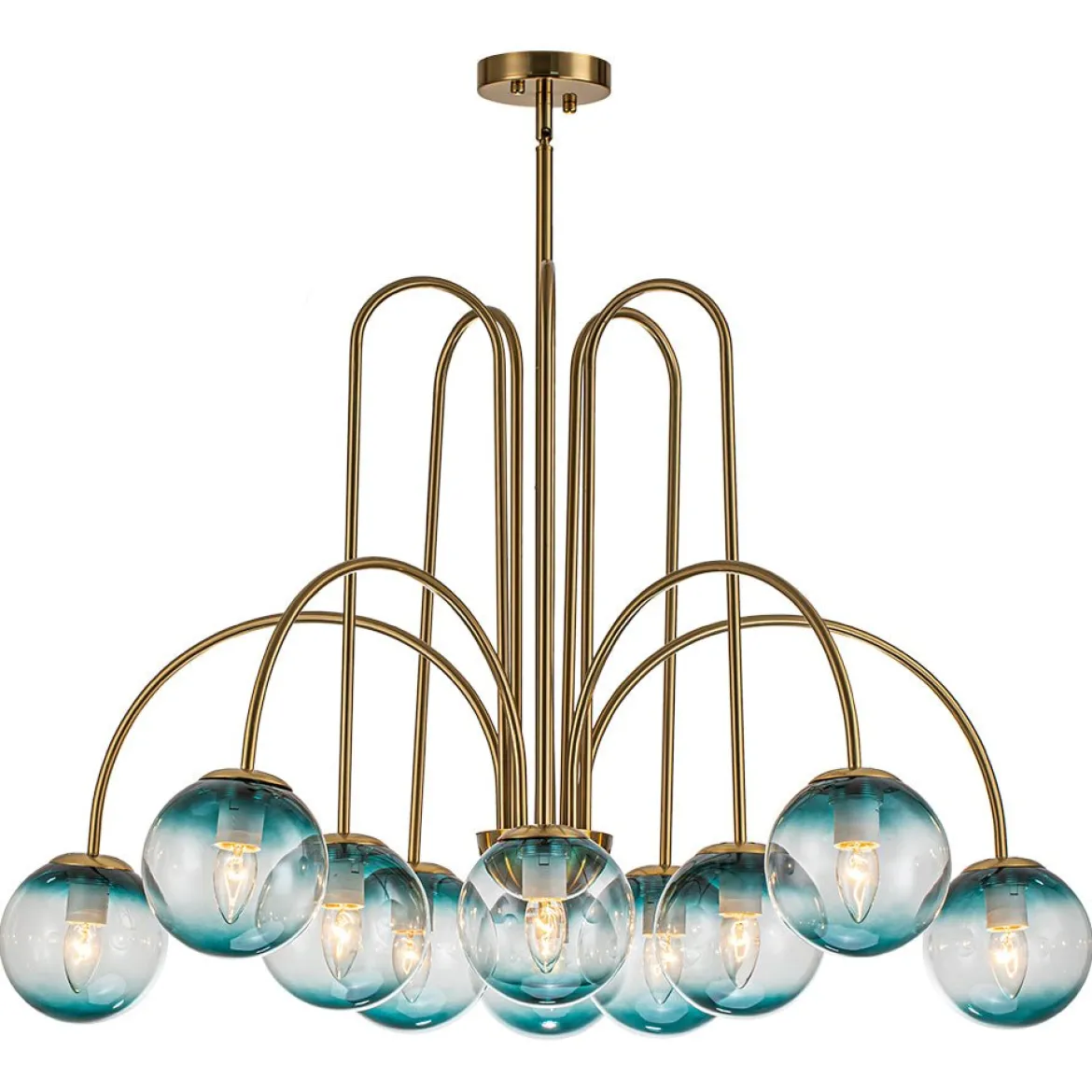Glam 10-Light Blue Glass Globe Bubble Chandelier