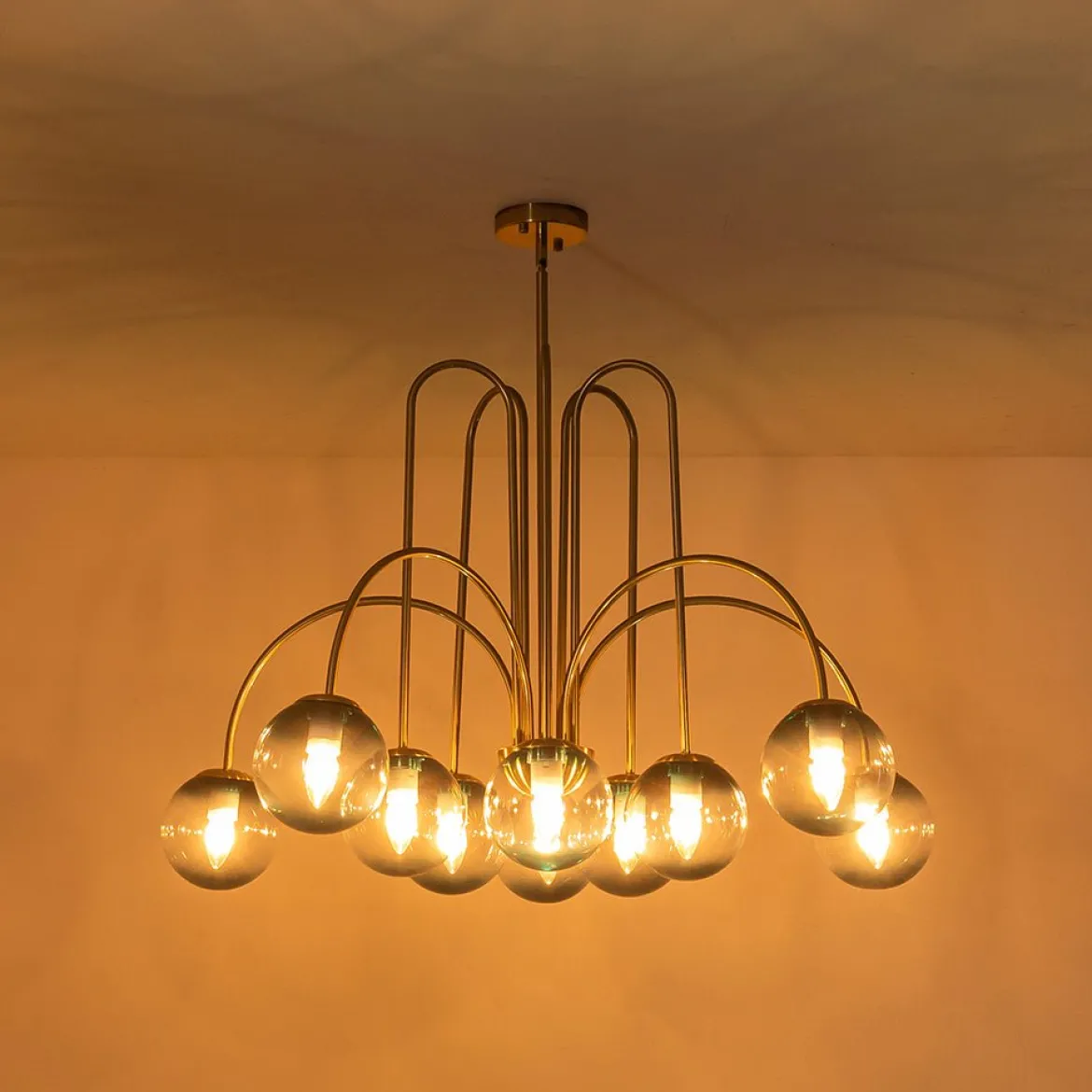 Glam 10-Light Blue Glass Globe Bubble Chandelier