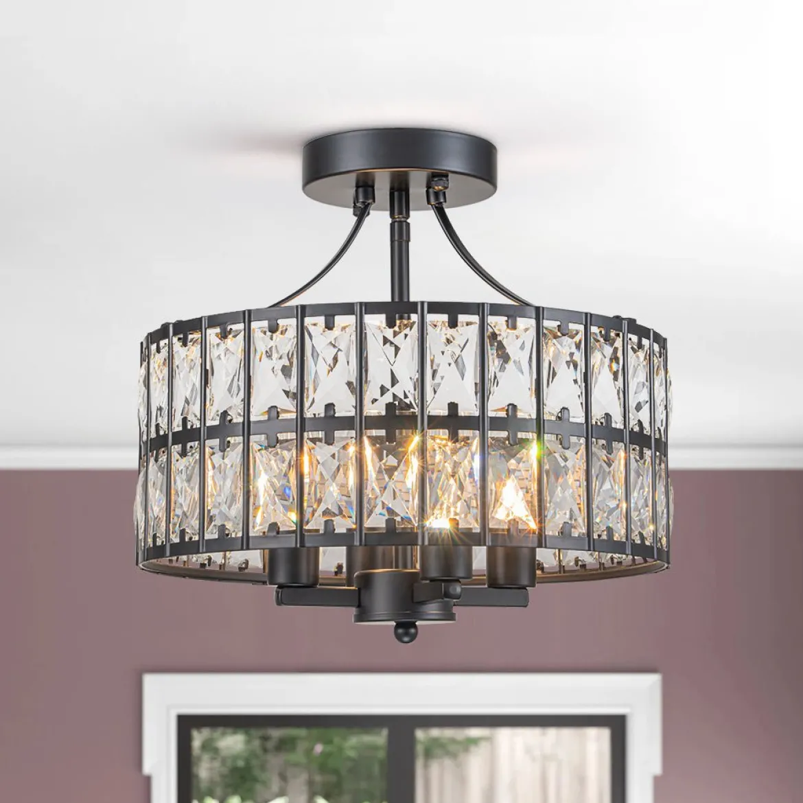 Glam 4-Light Drum Crystal Ceiling Light