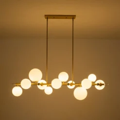 Glam 12-Light Shine Opal Glass Globe Linear Island Chandelier