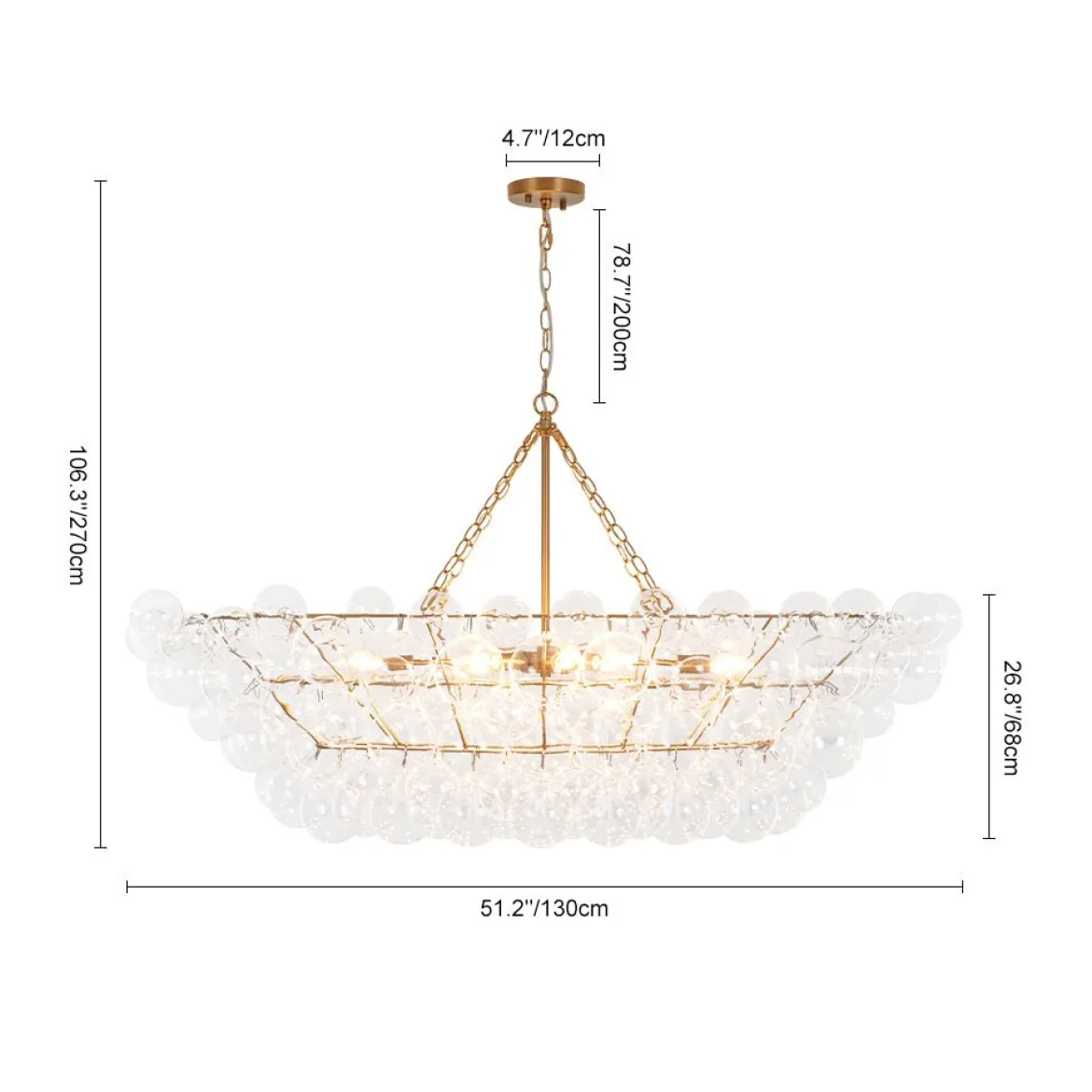 Glam 8-Light Tiered Clear Glass Bubble Island Chandelier