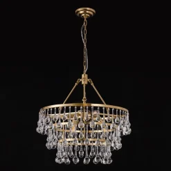 Glam Luxe Brass Tiered Crystal Raindrop Round Chandelier