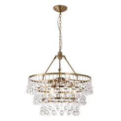 Glam Luxe Brass Tiered Crystal Raindrop Round Chandelier