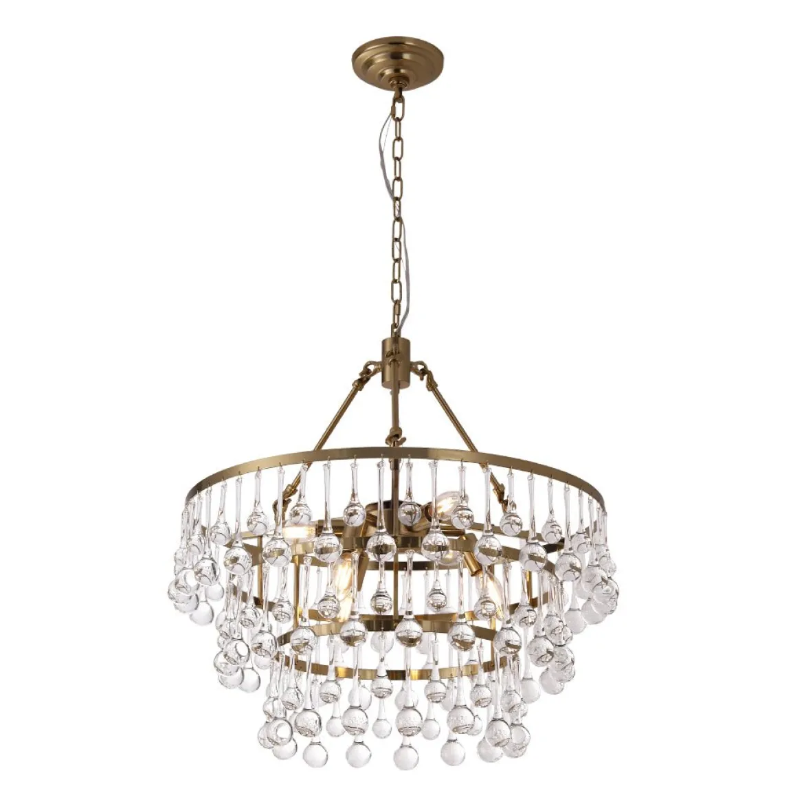 Glam Luxe Brass Tiered Crystal Raindrop Round Chandelier