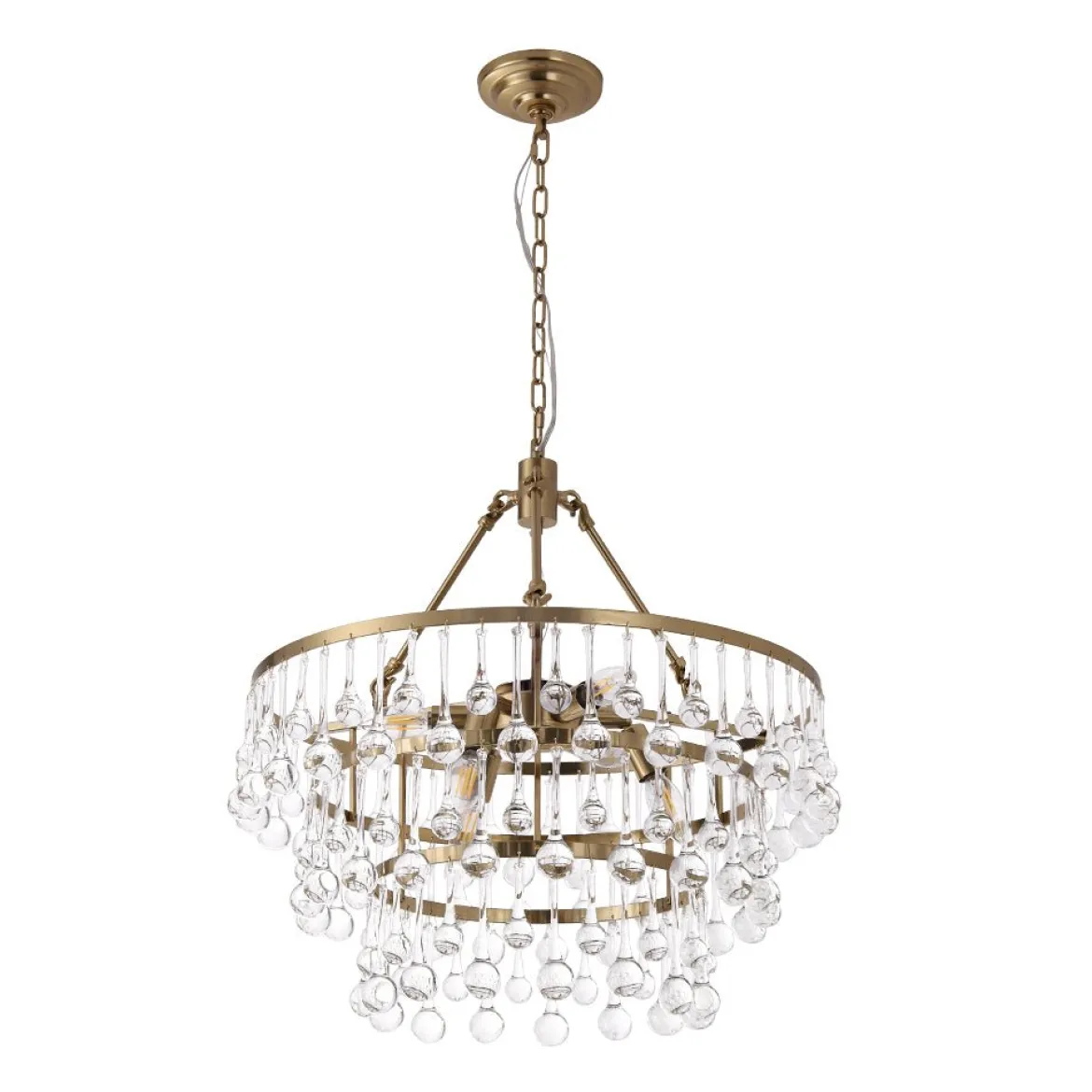 Glam Luxe Brass Tiered Crystal Raindrop Round Chandelier