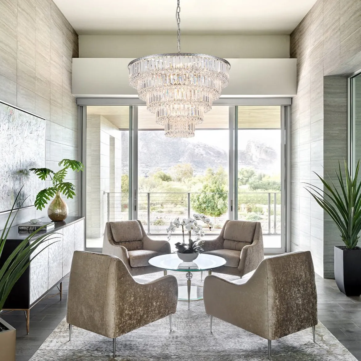 Glam Luxe Chrome 5-Tier Crystal Round Chandelier