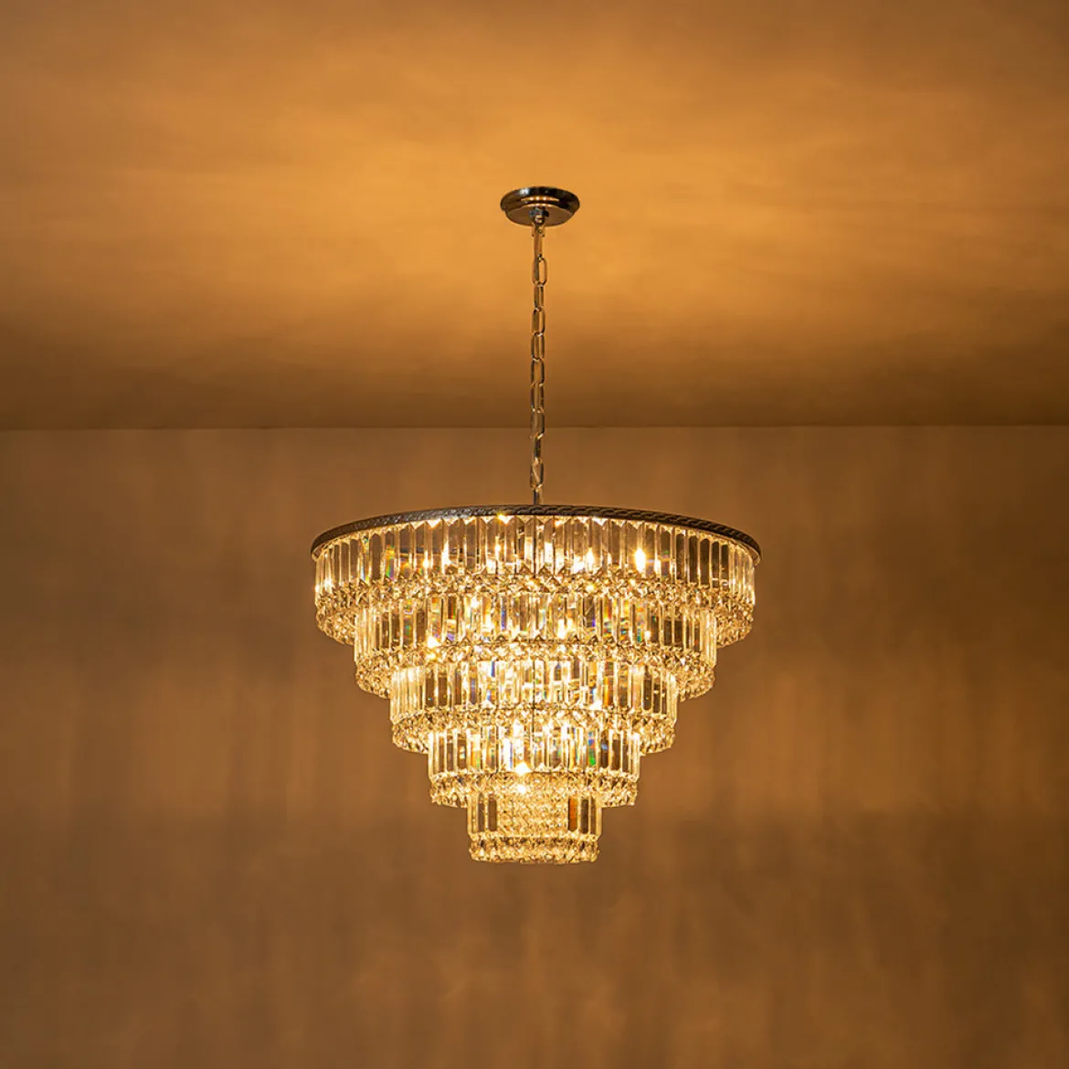 Glam Luxe Chrome 5-Tier Crystal Round Chandelier