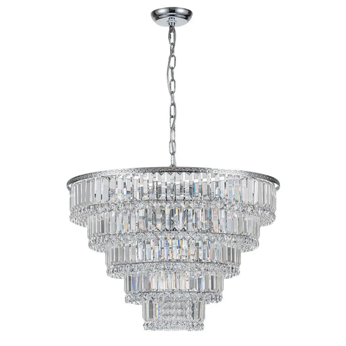 Glam Luxe Chrome 5-Tier Crystal Round Chandelier