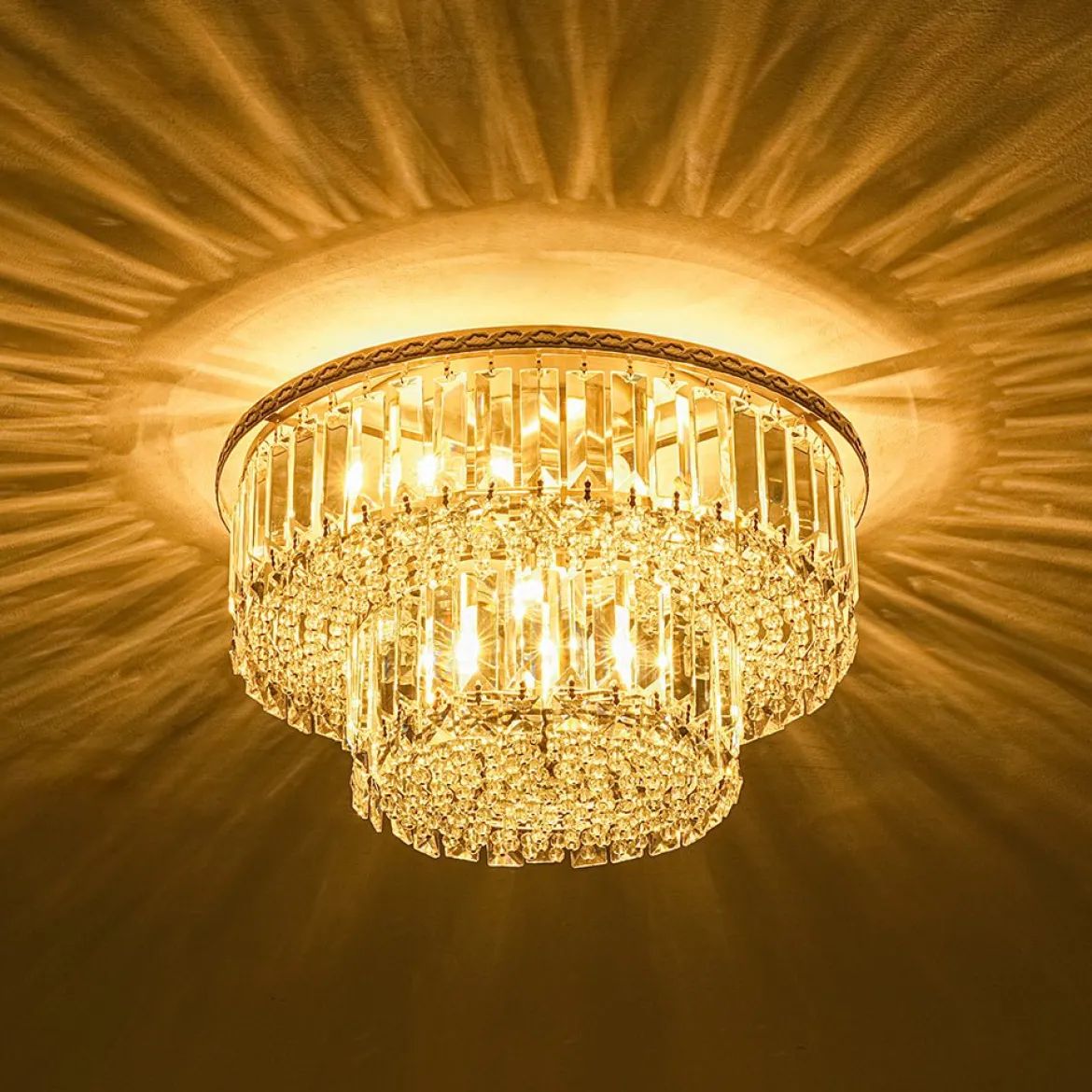 Glam Luxe 2-Tier Crystal Round Semi Flush Mount Light