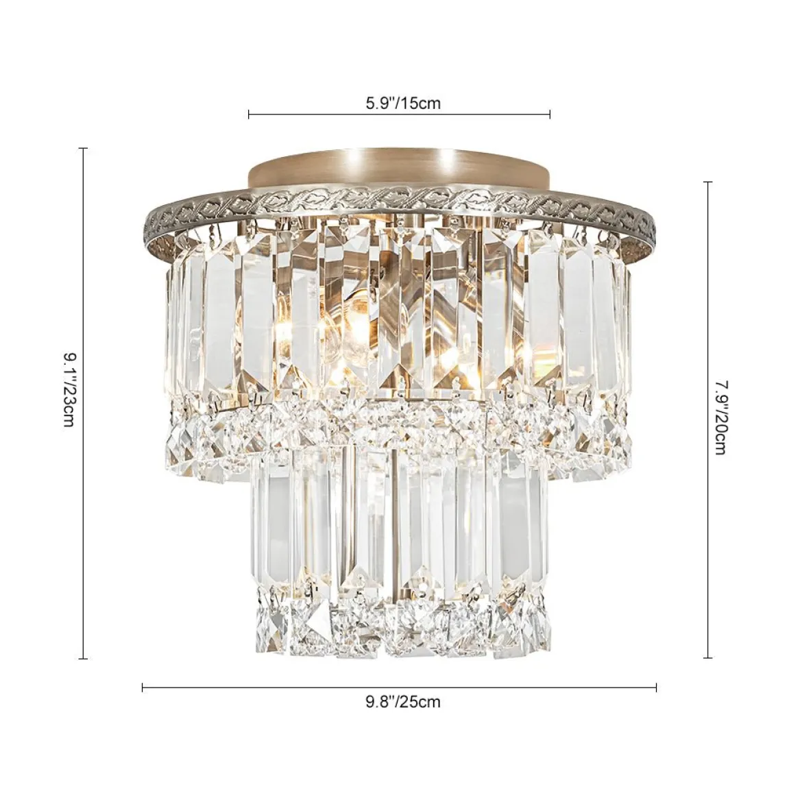 Glam Luxe 2-Tier Crystal Round Semi Flush Mount Light