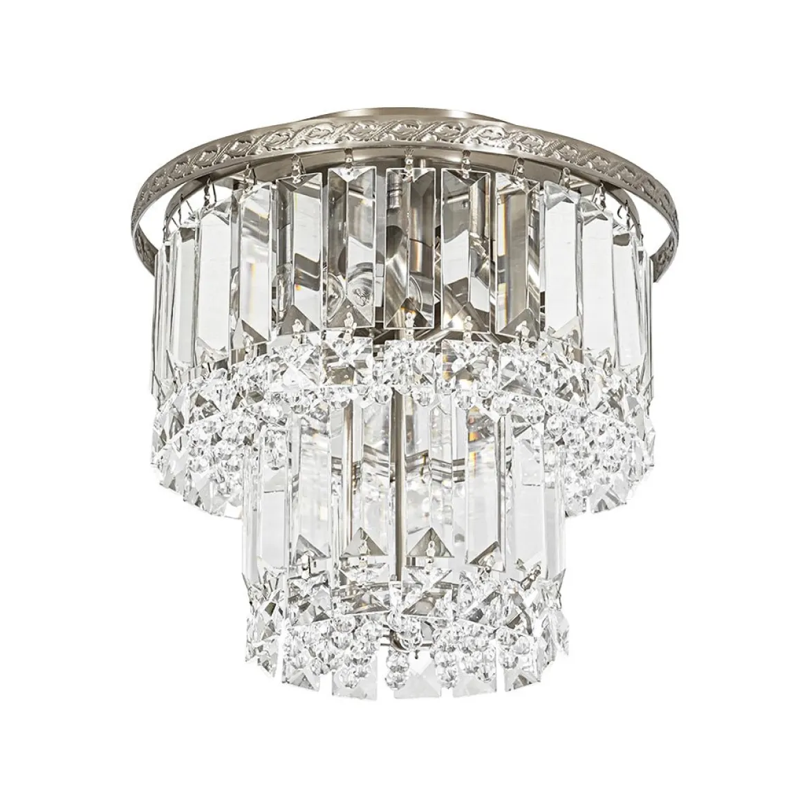 Glam Luxe 2-Tier Crystal Round Semi Flush Mount Light