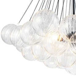 Glam Ribbed Glass Globe Textured Bubble Cluster Chandelier