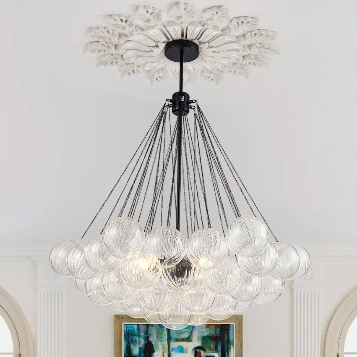 Glam Ribbed Glass Globe Textured Bubble Cluster Chandelier