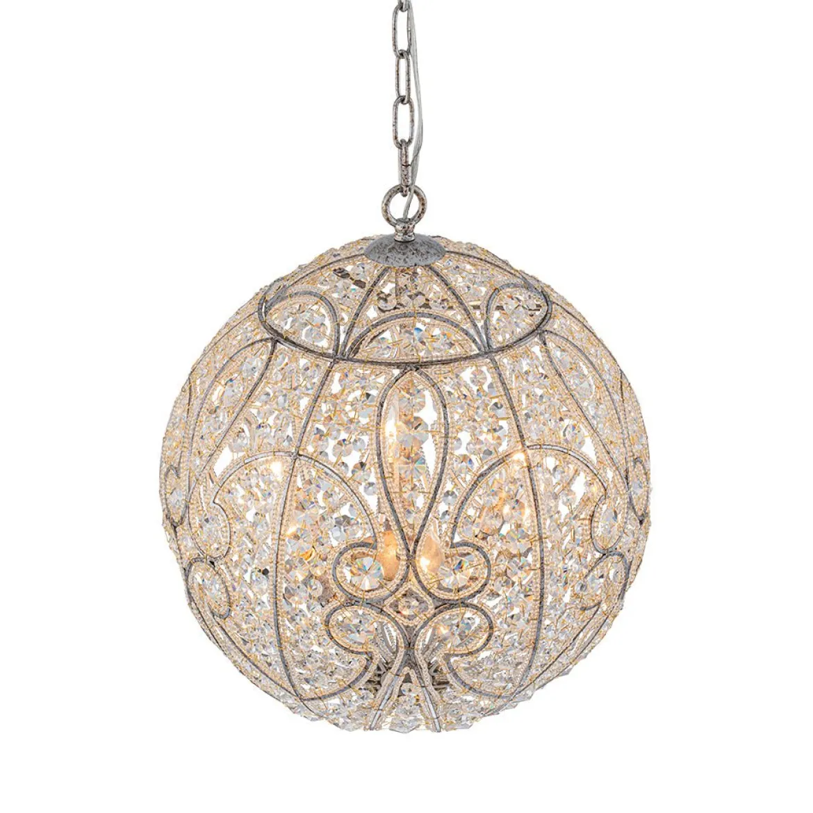 Glam Shabby Chic Crystal Globe Chandelier Distressed Silver