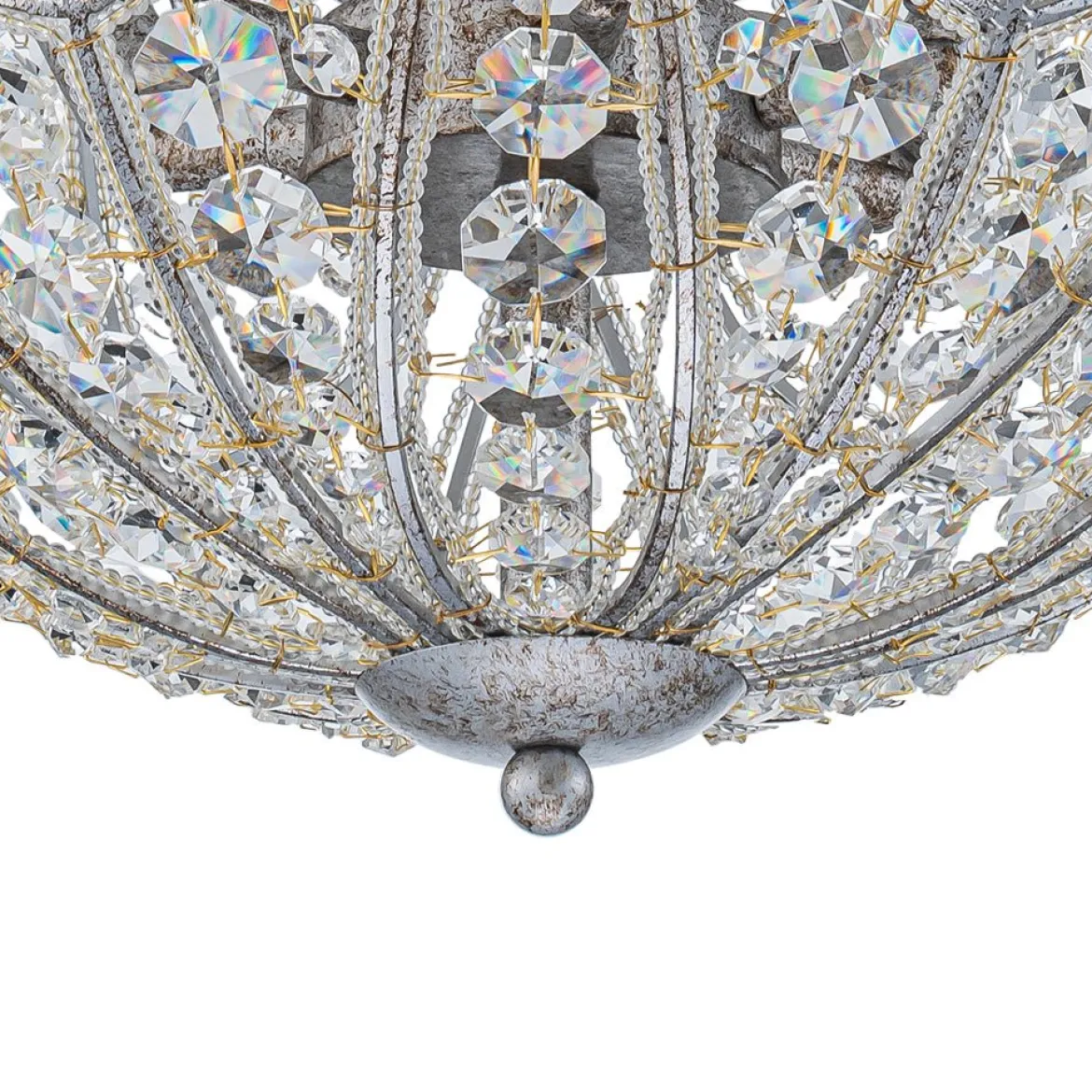 Glam Shabby Chic Crystal Globe Chandelier Distressed Silver