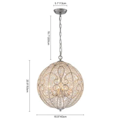 Glam Shabby Chic Crystal Globe Chandelier Distressed Silver
