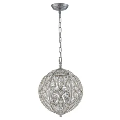 Glam Shabby Chic Crystal Globe Chandelier Distressed Silver
