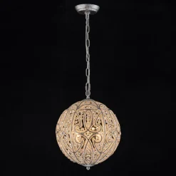 Glam Shabby Chic Crystal Globe Chandelier Distressed Silver