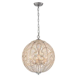Glam Shabby Chic Crystal Globe Chandelier Distressed Silver