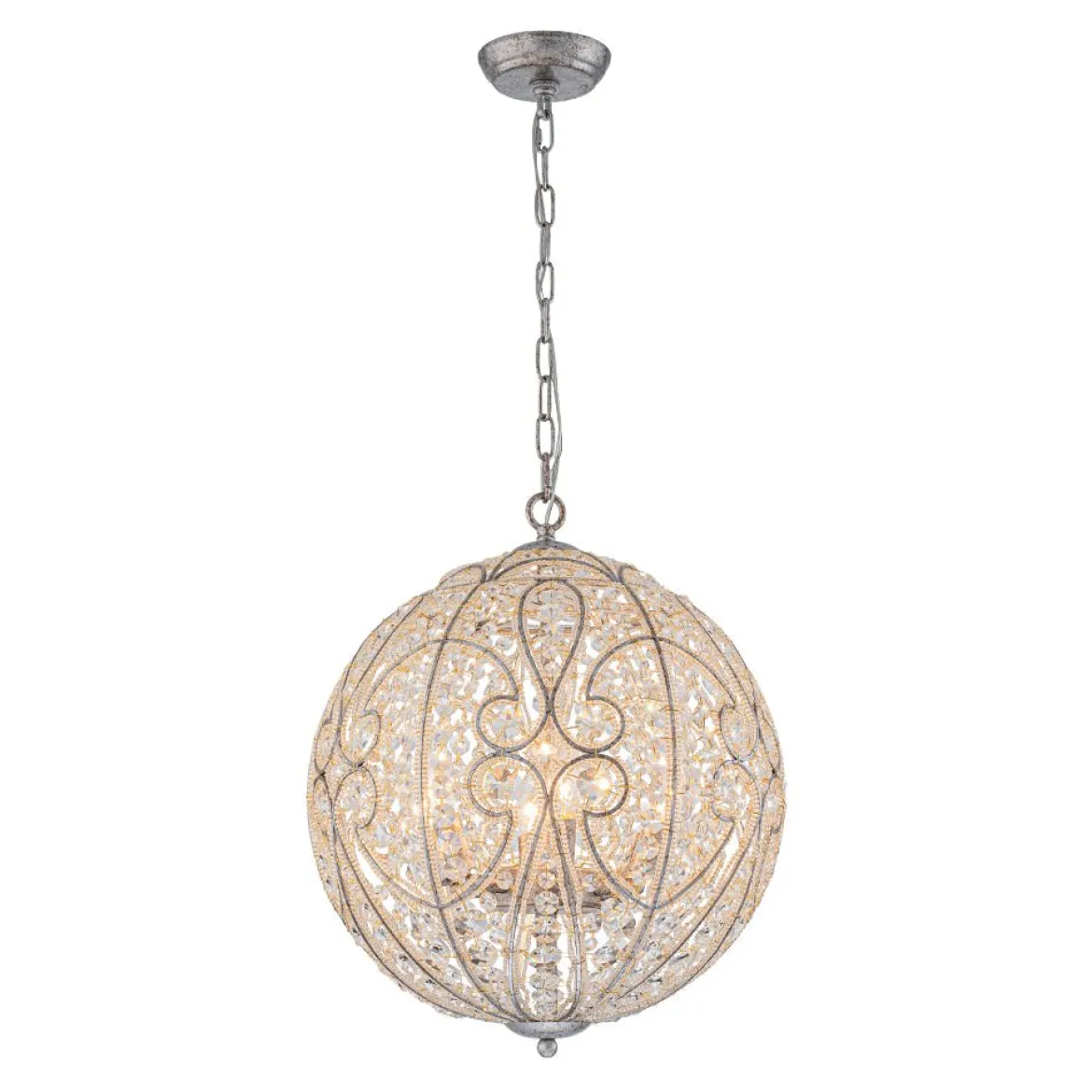 Glam Shabby Chic Crystal Globe Chandelier Distressed Silver
