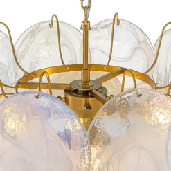 Glam White Iridescent Swirl Glass Round Tiered Chandelier