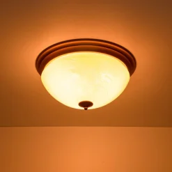 Gold Mid-Century Alabaster Glass Shade Flush Mount Light