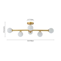 Gold Sputnik Frosted Glass Globe Semi Flush Mount Chandelier