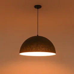 Hand-Applied Aged Bronze Patina Oversized Metal Dome Pendant